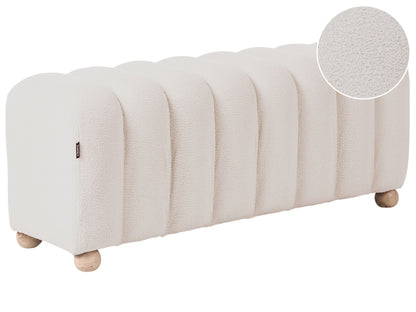 Bed Bench Off White Boucle Teddy Upholstery With Round Wooden Legs Modern Living Room Accent