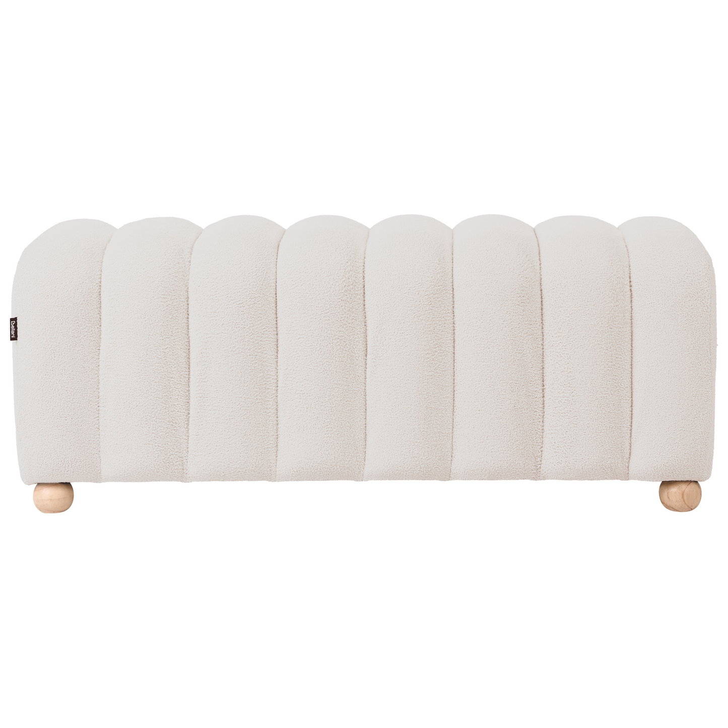 Bed Bench Off White Boucle Teddy Upholstery With Round Wooden Legs Modern Living Room Accent