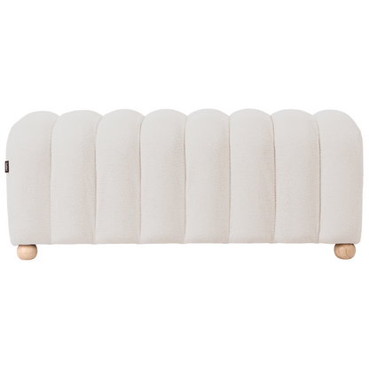 Bed Bench Off White Boucle Teddy Upholstery With Round Wooden Legs Modern Living Room Accent