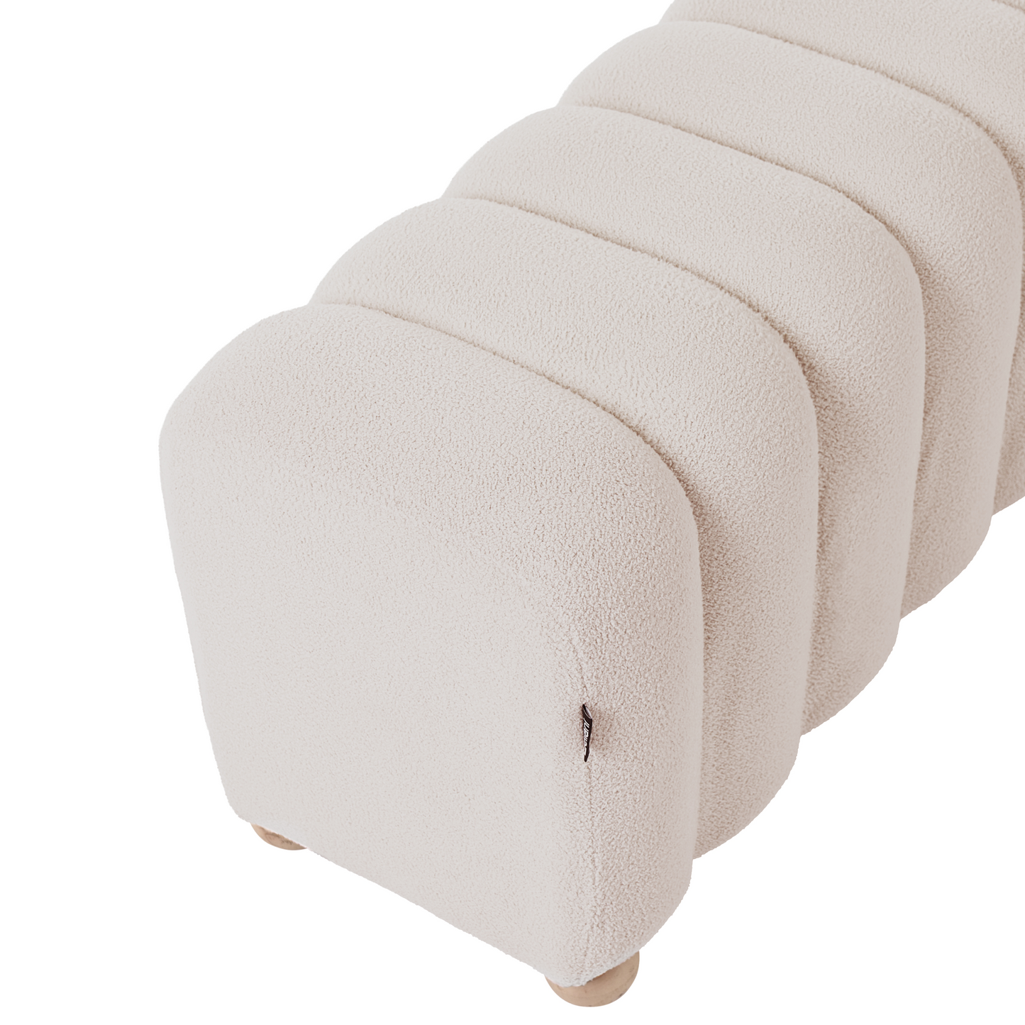 Bed Bench Off White Boucle Teddy Upholstery With Round Wooden Legs Modern Living Room Accent