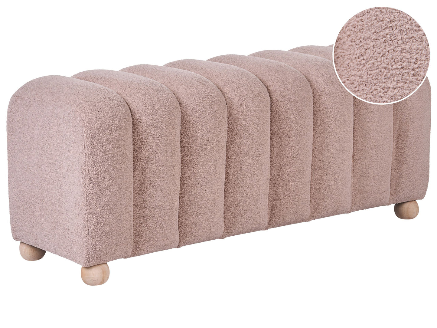 Bed Bench Beige Boucle Teddy Upholstery With Round Wooden Legs Modern Design Pouffe Ottoman