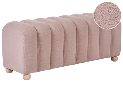 Bed Bench Beige Boucle Teddy Upholstery With Round Wooden Legs Modern Design Pouffe Ottoman