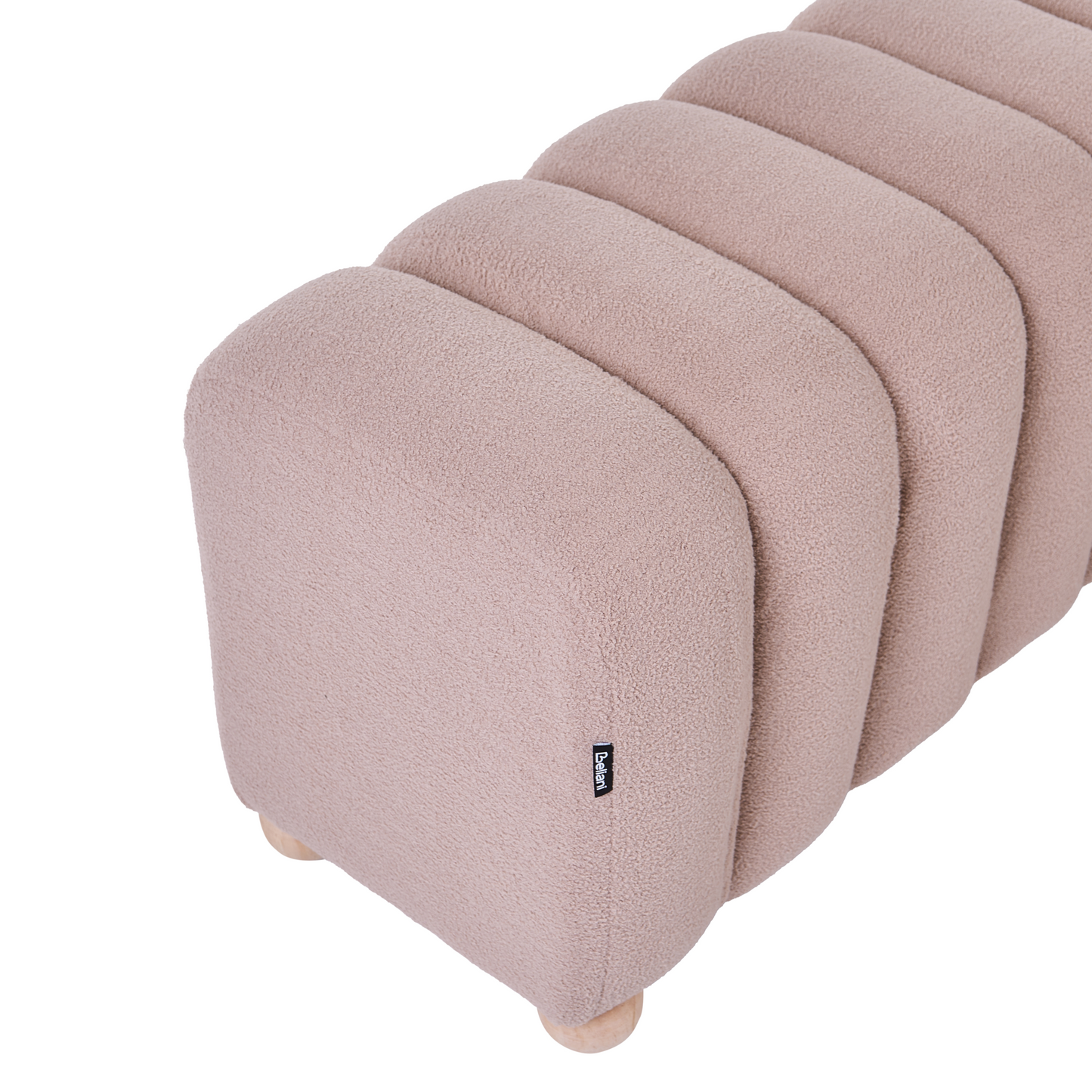 Bed Bench Beige Boucle Teddy Upholstery With Round Wooden Legs Modern Design Pouffe Ottoman
