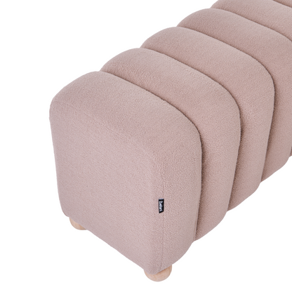 Bed Bench Beige Boucle Teddy Upholstery With Round Wooden Legs Modern Design Pouffe Ottoman