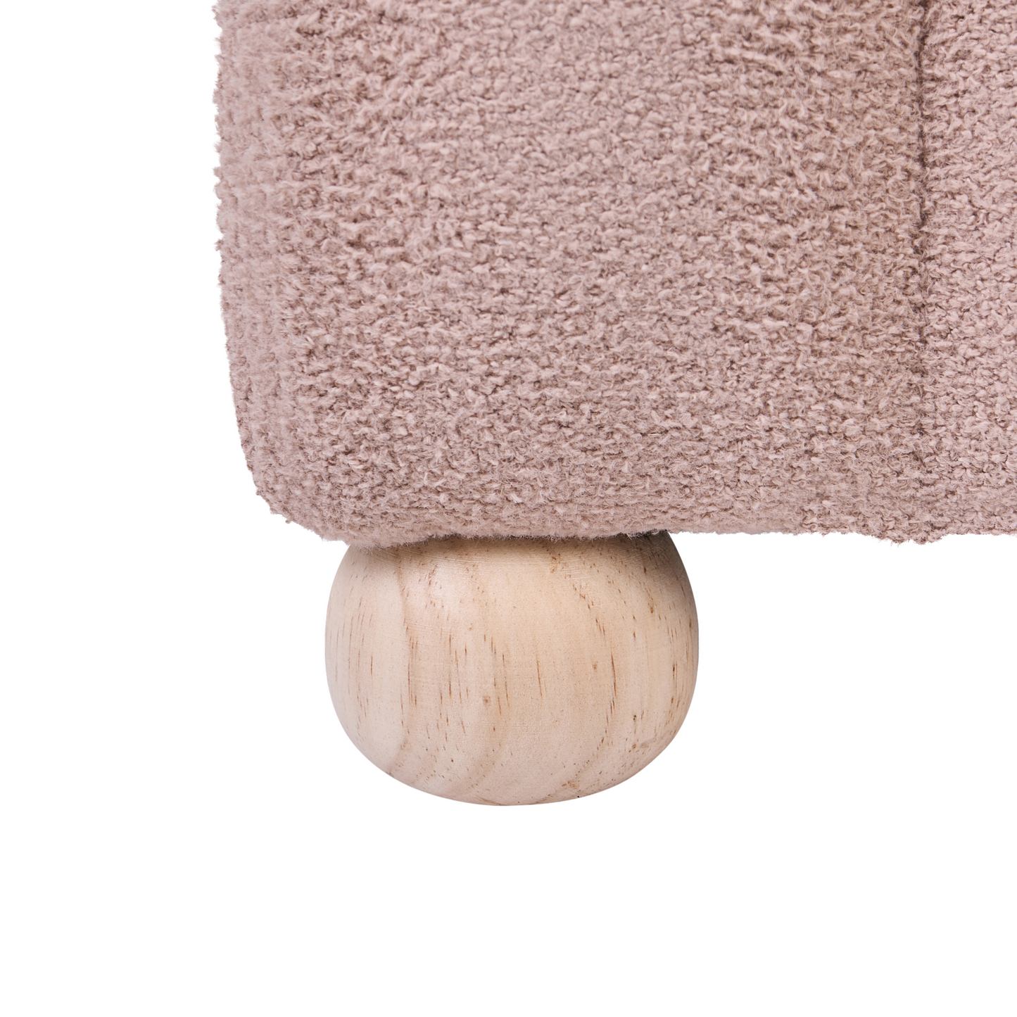 Bed Bench Beige Boucle Teddy Upholstery With Round Wooden Legs Modern Design Pouffe Ottoman