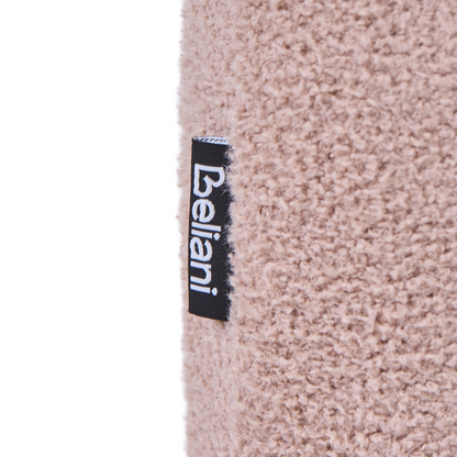 Bed Bench Beige Boucle Teddy Upholstery With Round Wooden Legs Modern Design Pouffe Ottoman