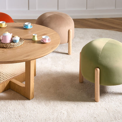 Velvet Stool Green Upholstered Pouffe Wooden Legs