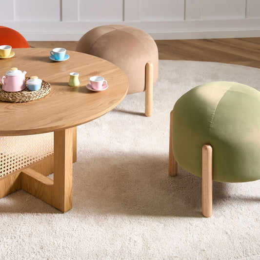 Velvet Stool Green Upholstered Pouffe Wooden Legs