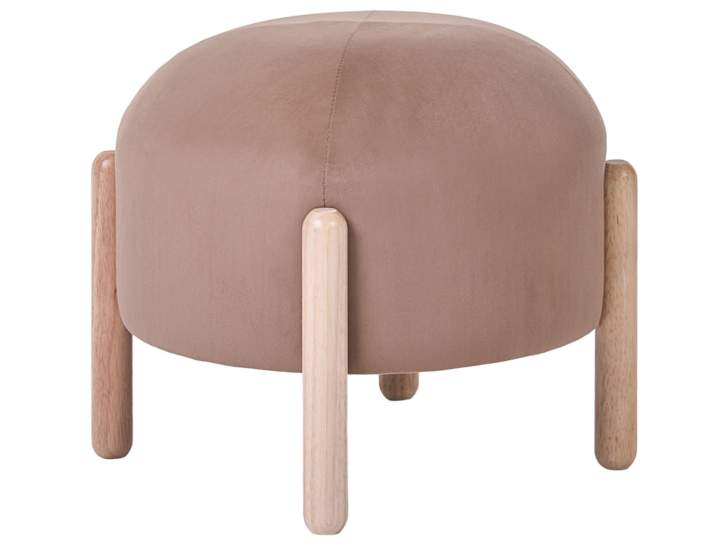 Velvet Stool Beige Pouffe With Wooden Legs Modern Design