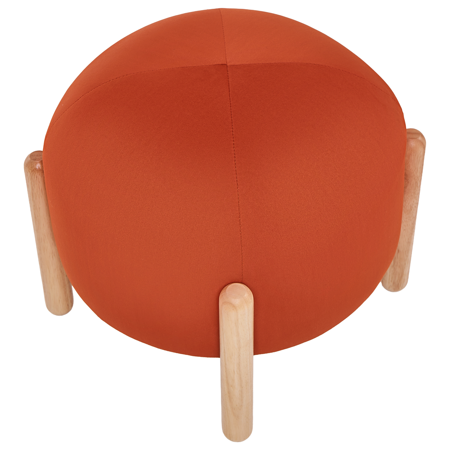Velvet Stool Orange Round Ottoman With Wooden Legs Modern Living Room Pouffe