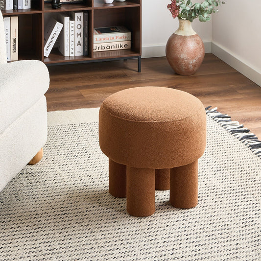 Boucle Orange Footstool Pouffe With Upholstered Legs Modern Design Living Room Ottoman