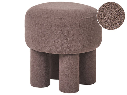 Brown Boucle Footstool Pouffe With Upholstered Legs