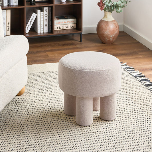 Footstool Pouffe Off White Boucle Upholstered Ottoman