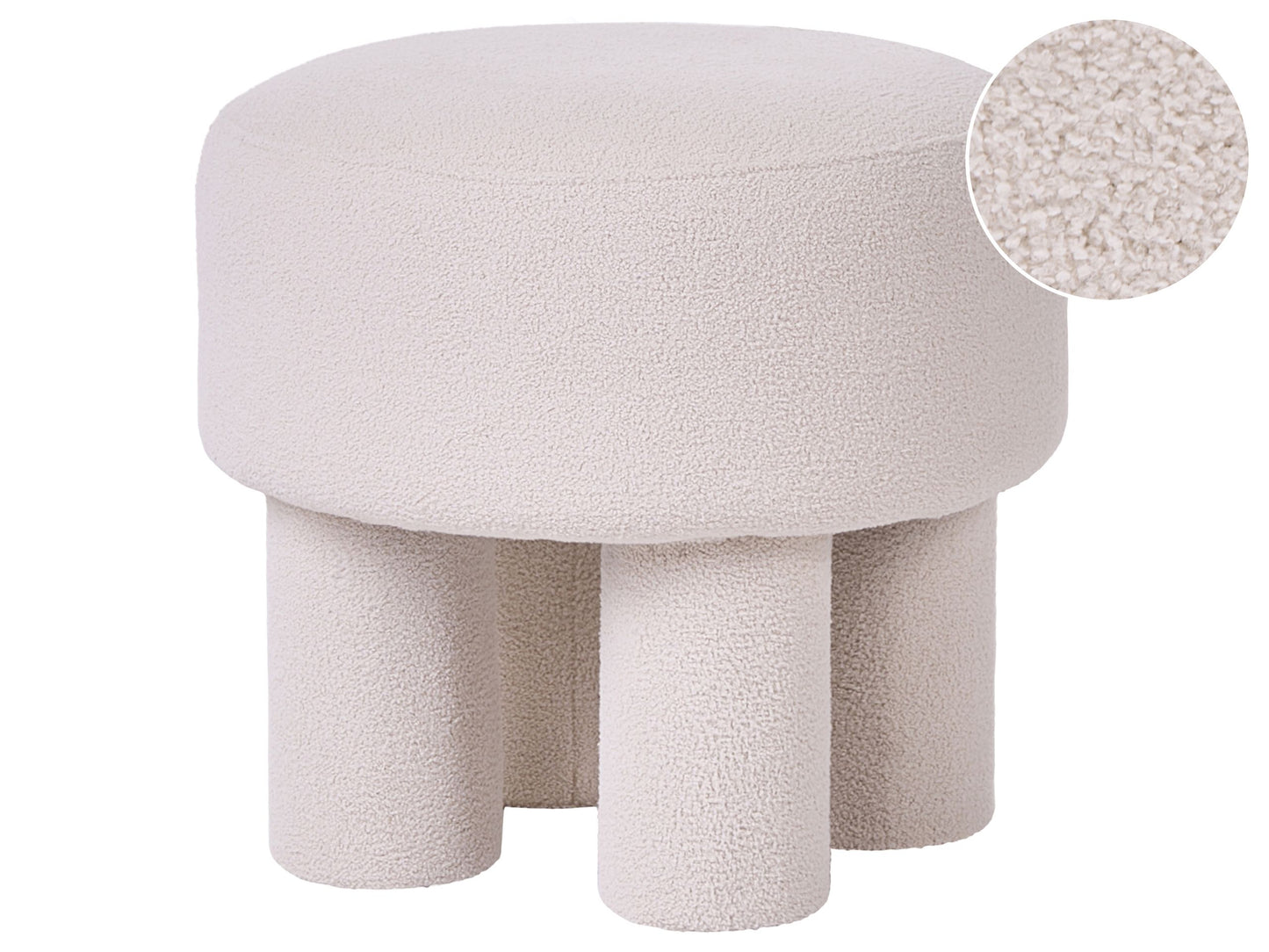 Footstool Pouffe Off White Boucle Upholstered Ottoman