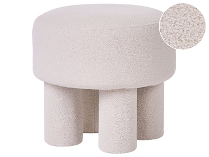 Footstool Pouffe Off White Boucle Upholstered Ottoman