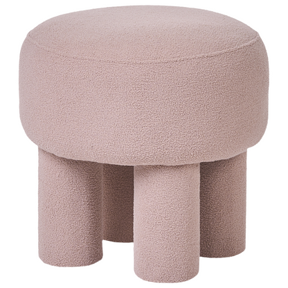 Beige Boucle Footstool Pouffe With Upholstered Legs
