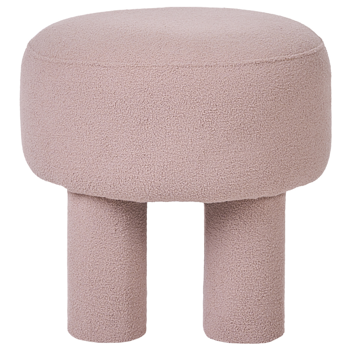 Beige Boucle Footstool Pouffe With Upholstered Legs