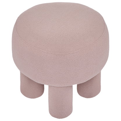 Beige Boucle Footstool Pouffe With Upholstered Legs