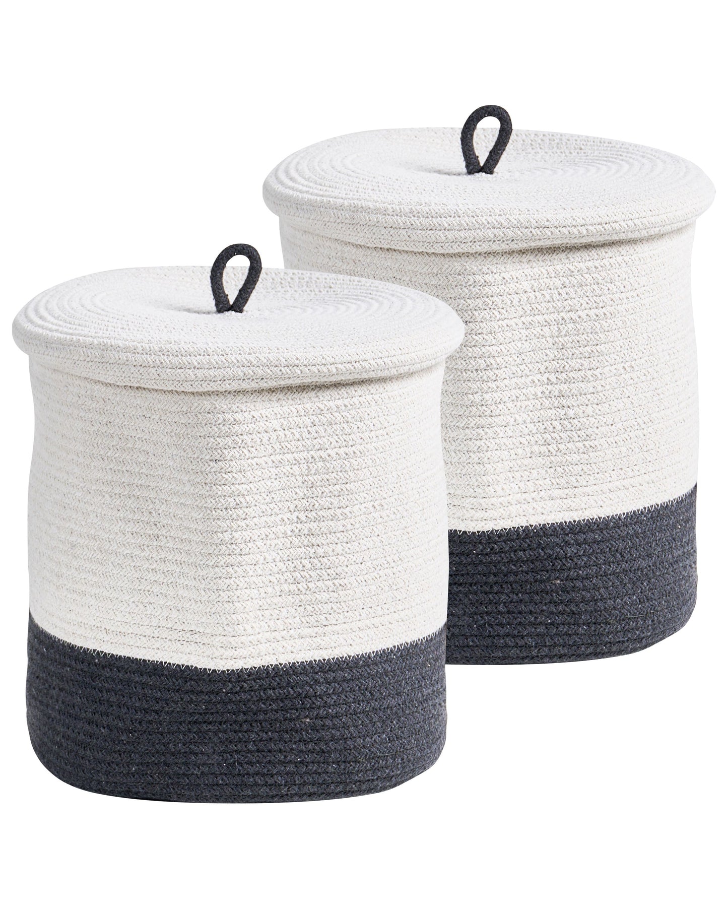 Boho Accessories Set Of 2 Grey And White Cotton Laundry Bins With Lids For Stylish Home Organization