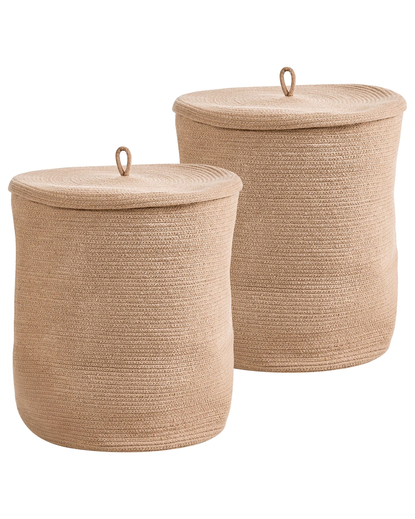 Boho Beige Cotton Laundry Basket Set Of 2 With Lid