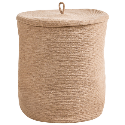 Boho Beige Cotton Laundry Basket Set Of 2 With Lid