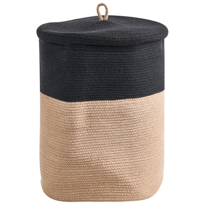 Cotton Storage Basket With Lid Black Beige