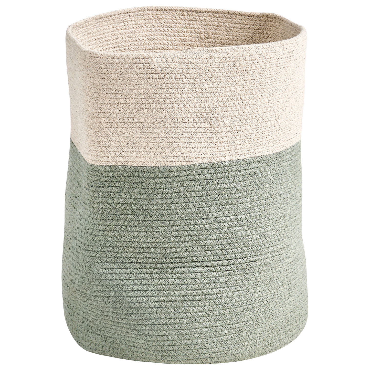 Storage Basket With Lid Light Beige And Green Cotton Laundry Bin For Home Organization