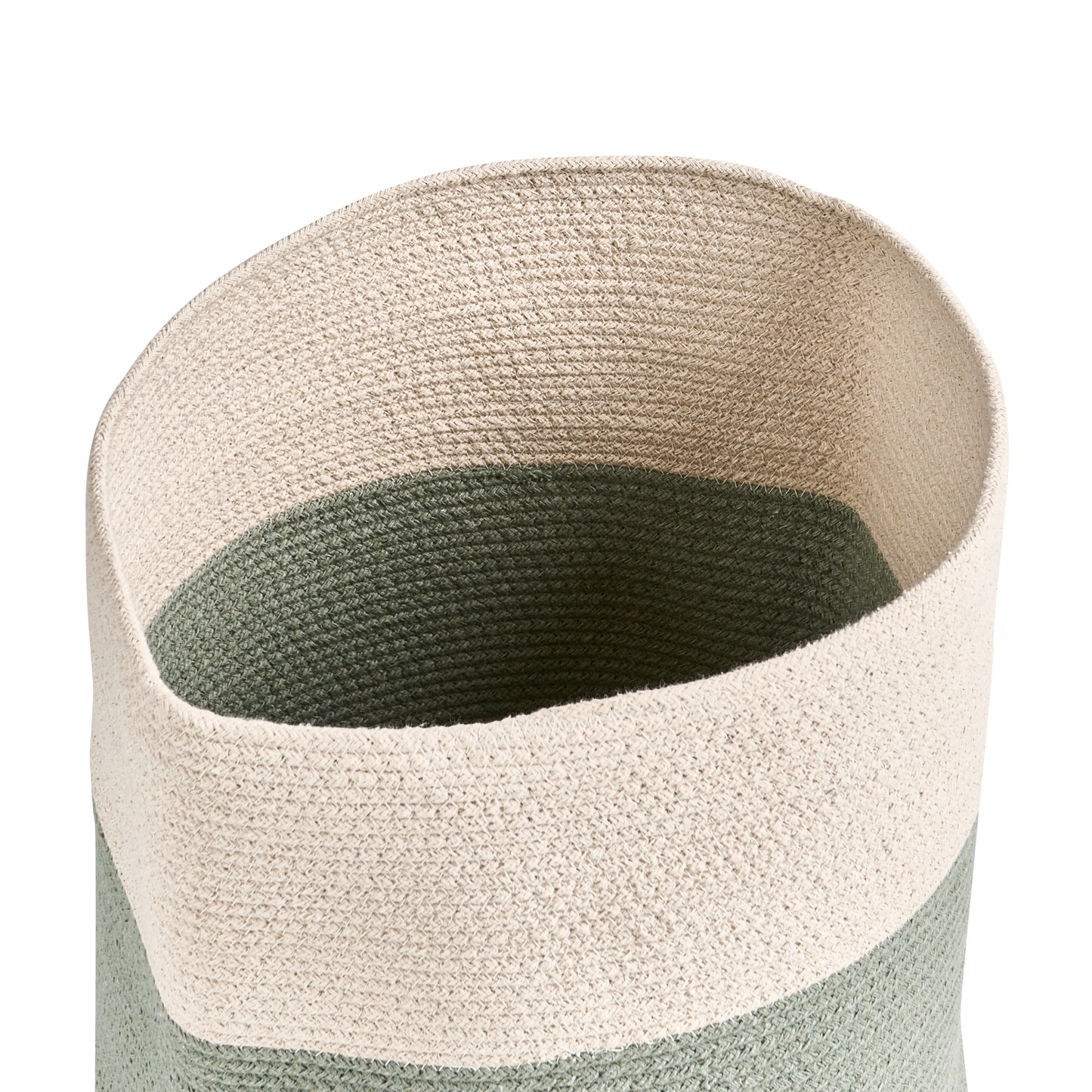 Storage Basket With Lid Light Beige And Green Cotton Laundry Bin For Home Organization