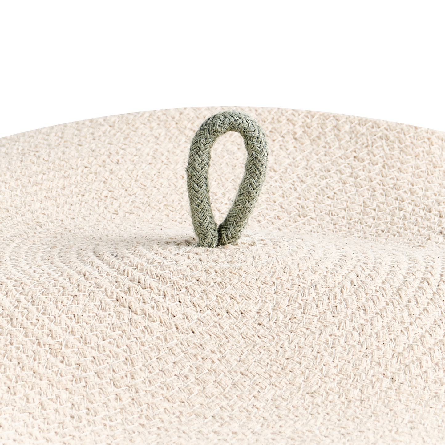 Storage Basket With Lid Light Beige And Green Cotton Laundry Bin For Home Organization