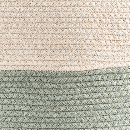 Storage Basket With Lid Light Beige And Green Cotton Laundry Bin For Home Organization