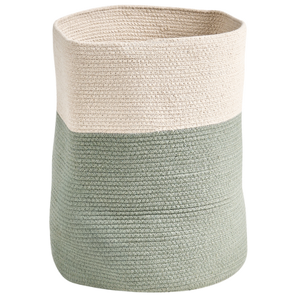 Cotton Laundry Bins Set of 2 Green and Light Beige with Lid