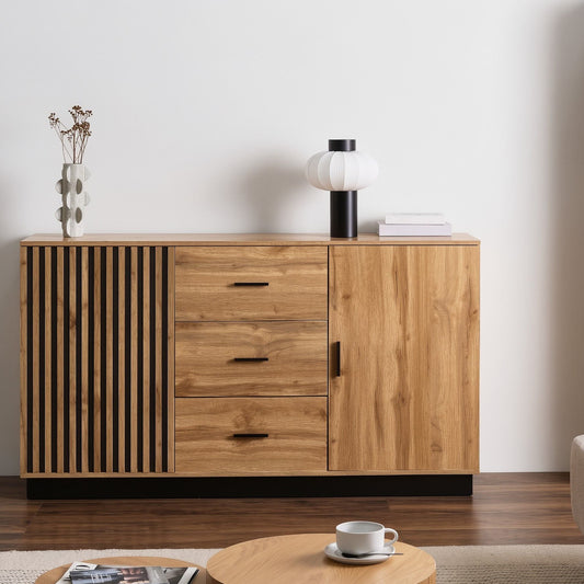 NovaHome Brown MDF Sideboard With 3 Drawers And 2 Doors Melamine