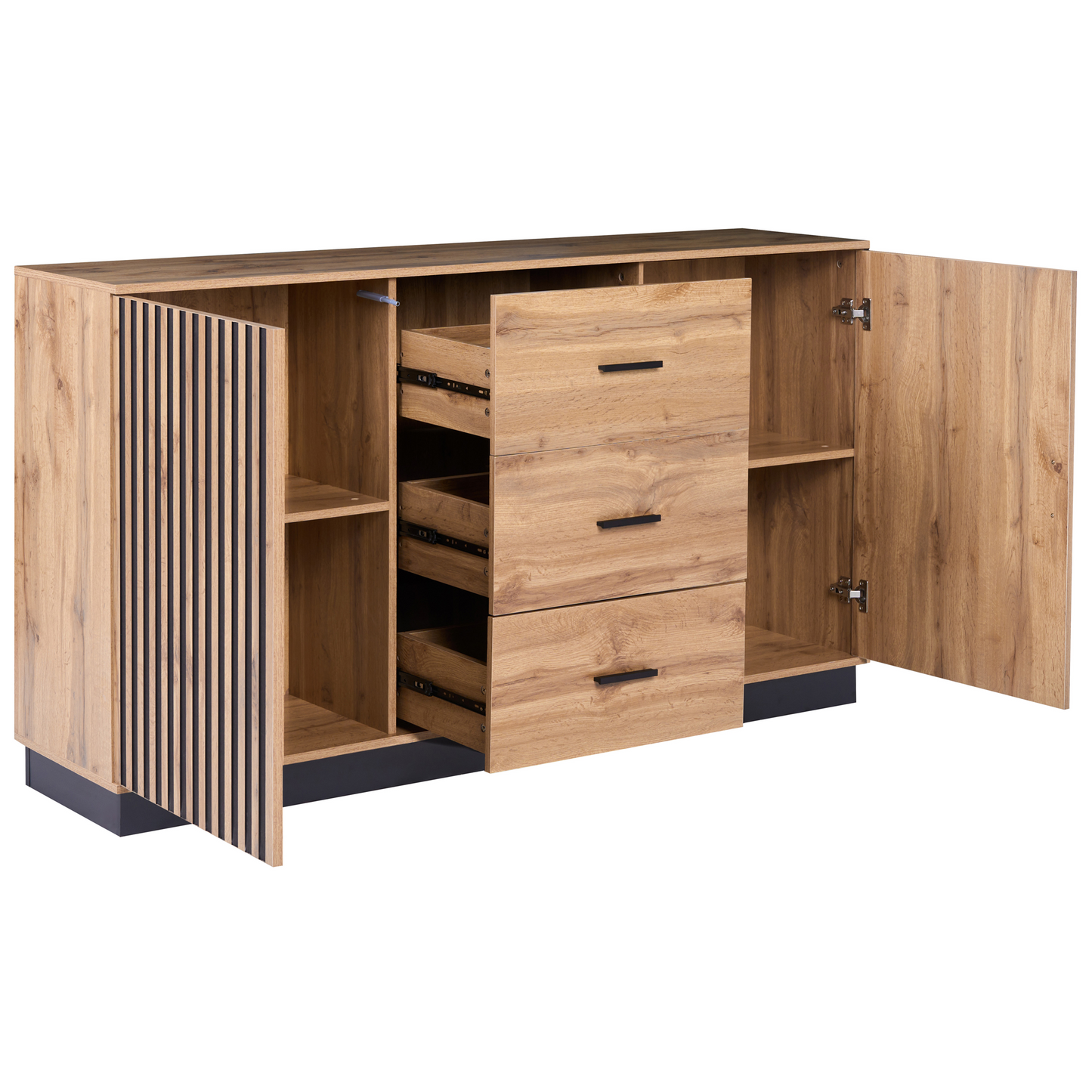 NovaHome Brown MDF Sideboard With 3 Drawers And 2 Doors Melamine