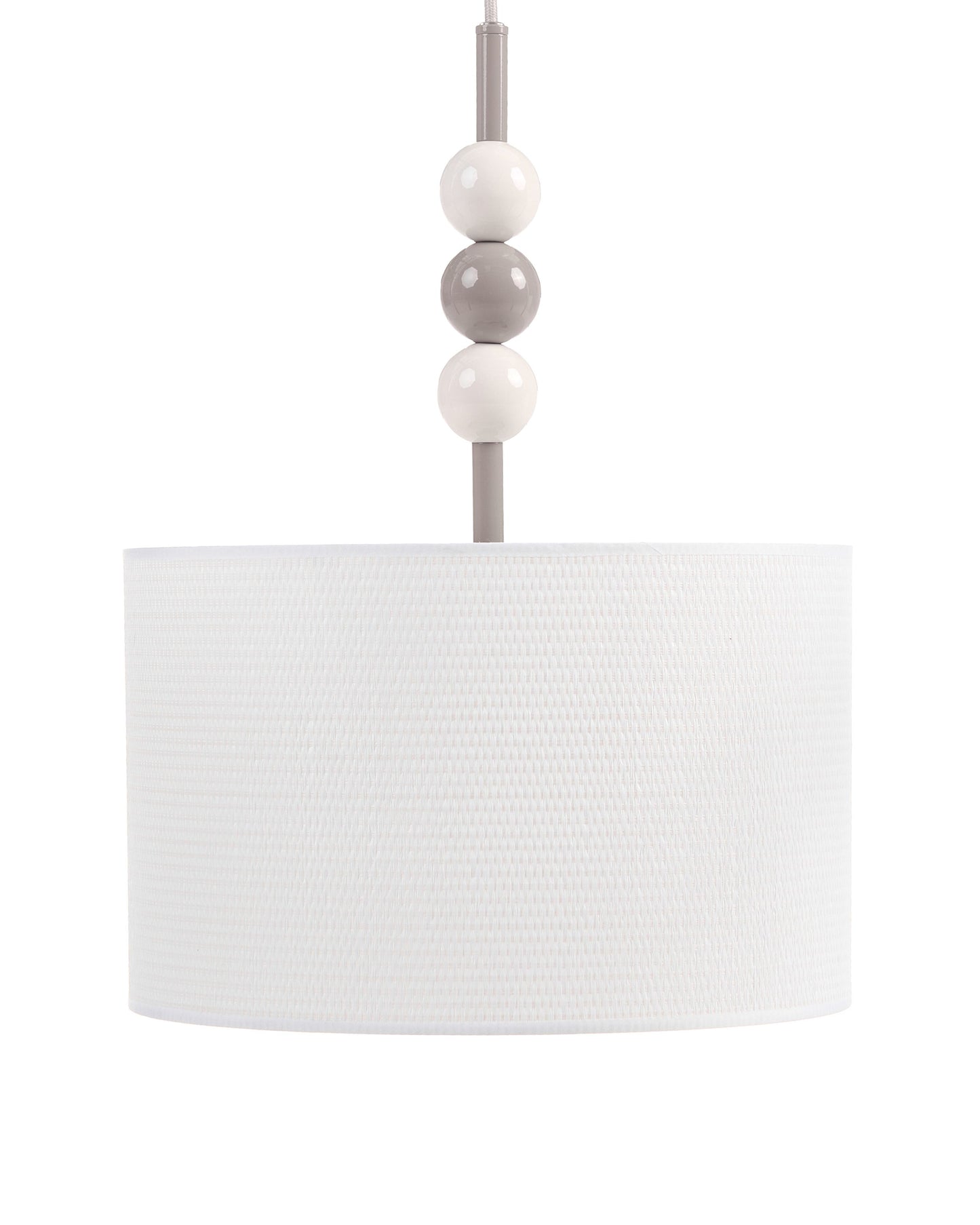 Pendant Lamp White Beige Iron Fabric Drum Shade Mid Century