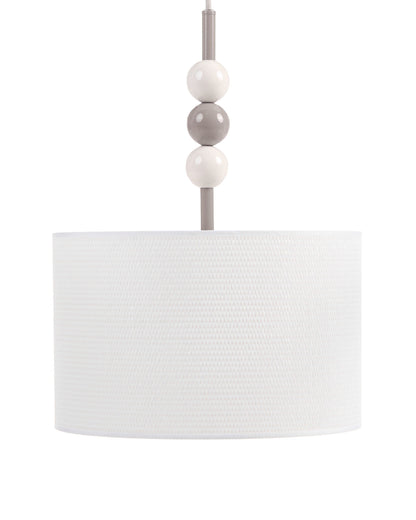 Pendant Lamp White Beige Iron Fabric Drum Shade Mid Century