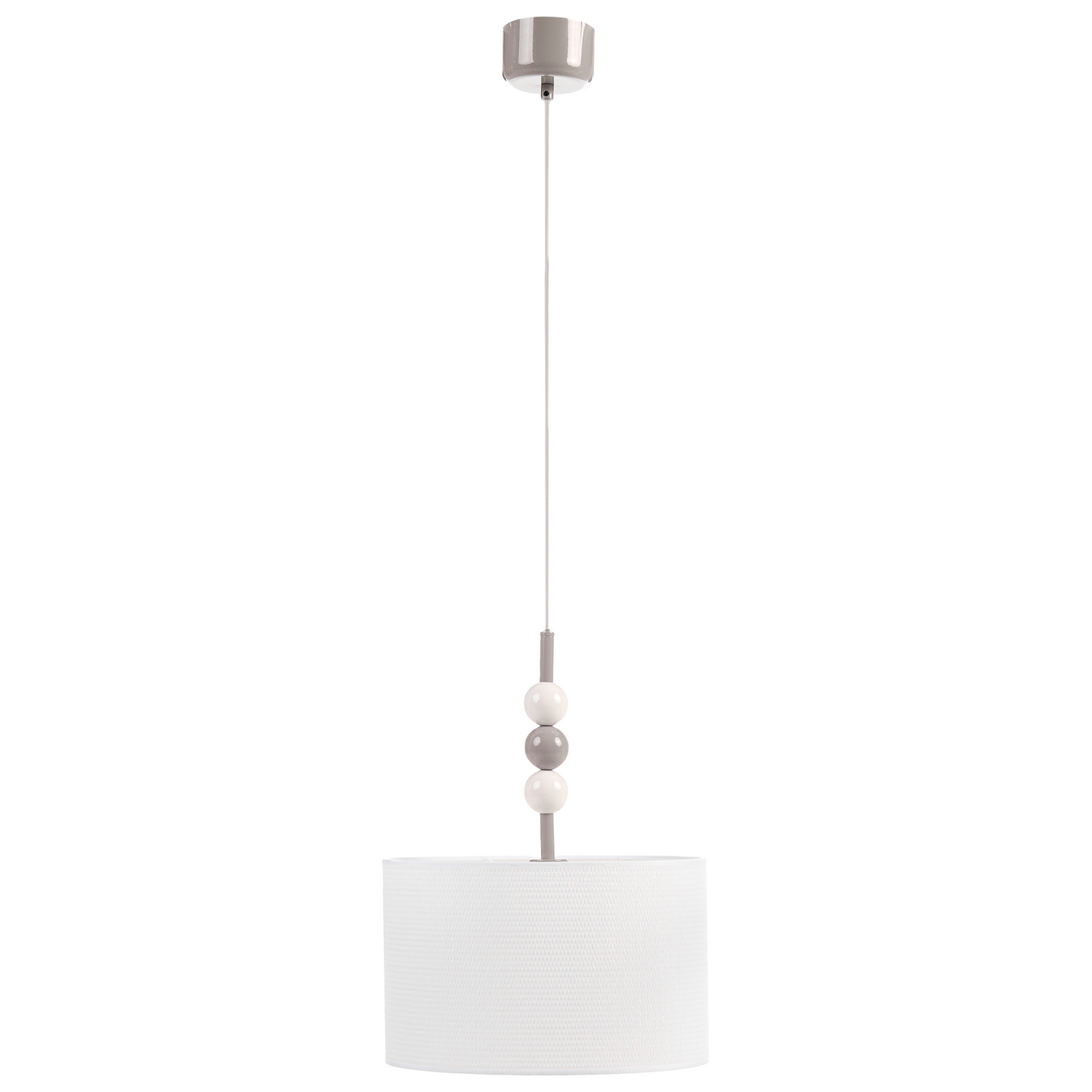 Pendant Lamp White Beige Iron Fabric Drum Shade Mid Century
