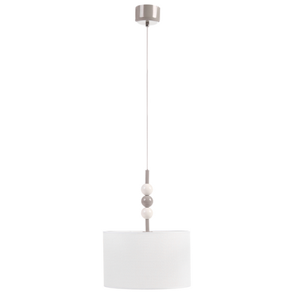 Pendant Lamp White Beige Iron Fabric Drum Shade Mid Century