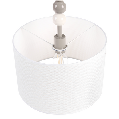 Pendant Lamp White Beige Iron Fabric Drum Shade Mid Century