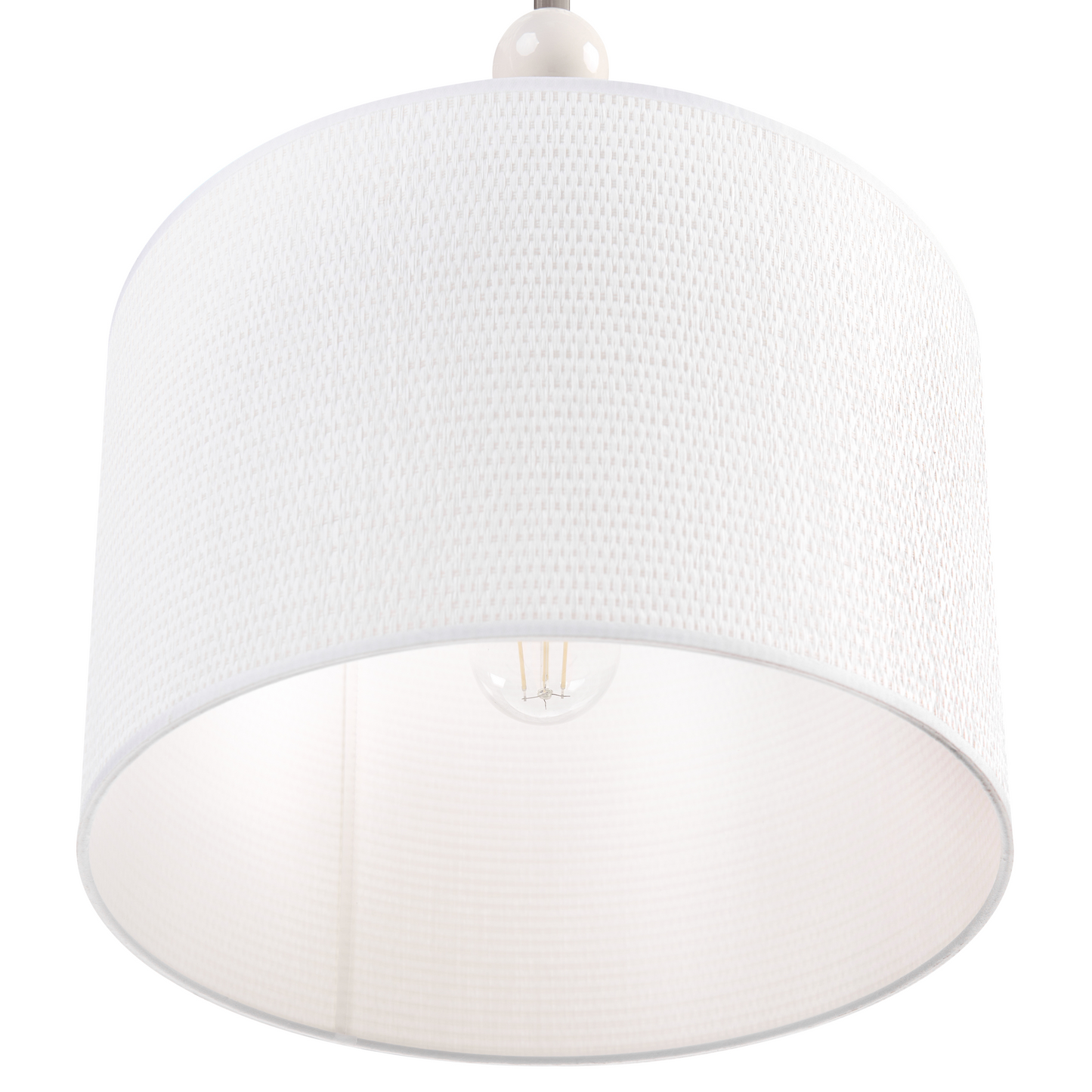 Pendant Lamp White Beige Iron Fabric Drum Shade Mid Century