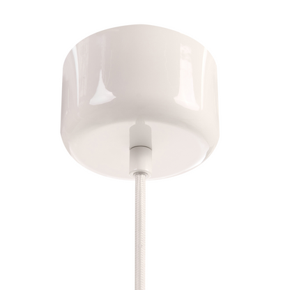 Pendant Lamp White Beige Iron Fabric Drum Shade Mid Century