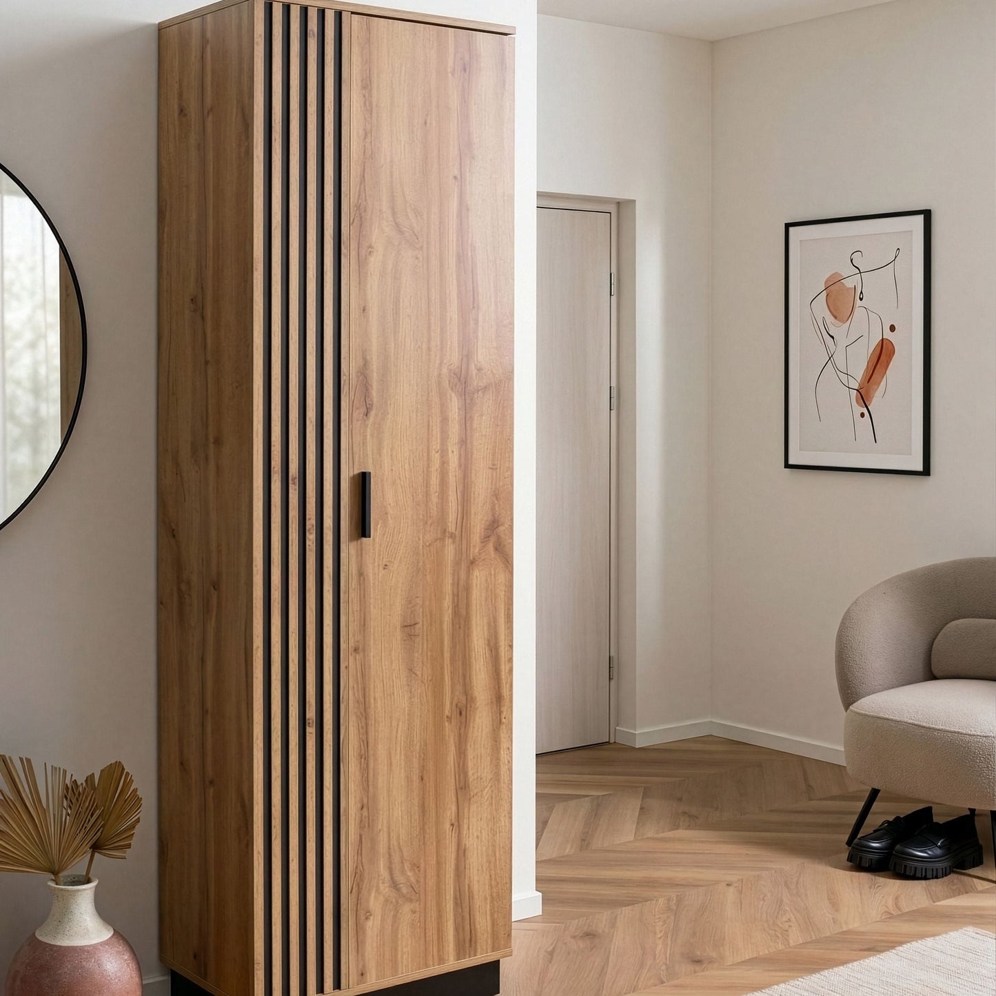UrbanNest Tall 2 Door Brown Wardrobe With Push Open Fluted Front