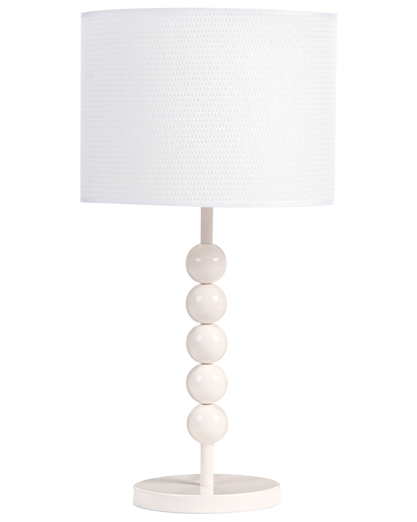 Table Lamp White Iron Base With Fabric Drum Shade Stacked Spheres Metallic Mid Century Modern