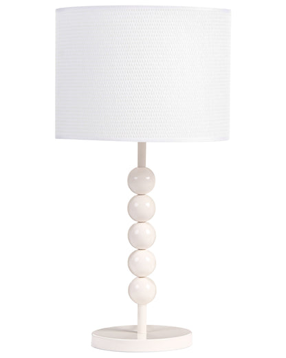 Table Lamp White Iron Base With Fabric Drum Shade Stacked Spheres Metallic Mid Century Modern