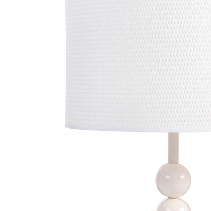 Table Lamp White Iron Base With Fabric Drum Shade Stacked Spheres Metallic Mid Century Modern