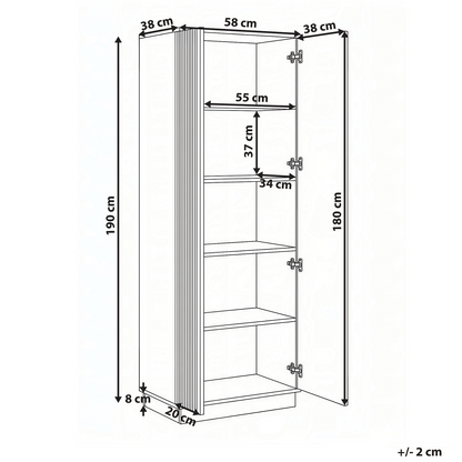 UrbanNest Tall 2 Door Brown Wardrobe With Push Open Fluted Front