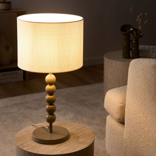 Table Lamp Beige Iron Drum Shade Mid Century Modern