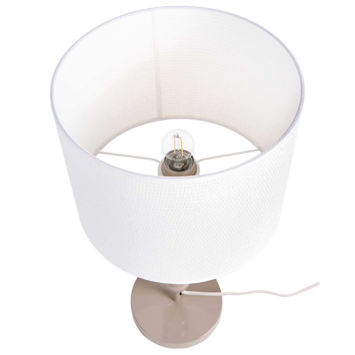 Table Lamp Beige Iron Drum Shade Mid Century Modern