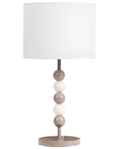 Table Lamp White Beige Iron Drum Shade Mid Century Modern