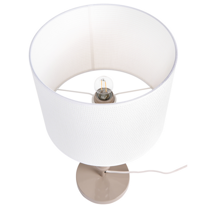 Table Lamp White Beige Iron Drum Shade Mid Century Modern