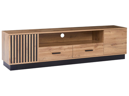 NovaHome TV Stand Brown MDF With 2 Drawers And 2 Doors Open Shelf Melamine Finish Modern Living Room